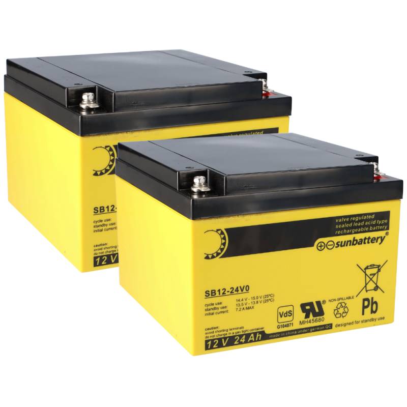 Ersatzakku für Brandmeldezentrale Esser Honeywell IQ8Control M 2 x AGM Batterie 12V 24Ah mit VdS von SUN Battery