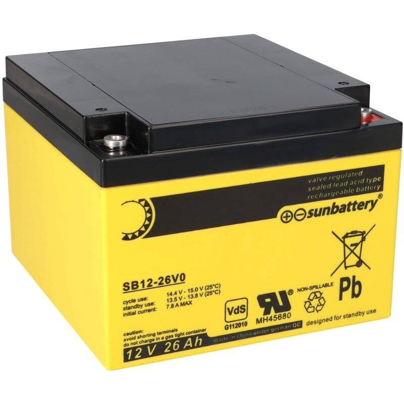 SUN Battery SB12-26V0 AGM Akku 12V 26Ah Blei-Akku mit VDS von SUN Battery