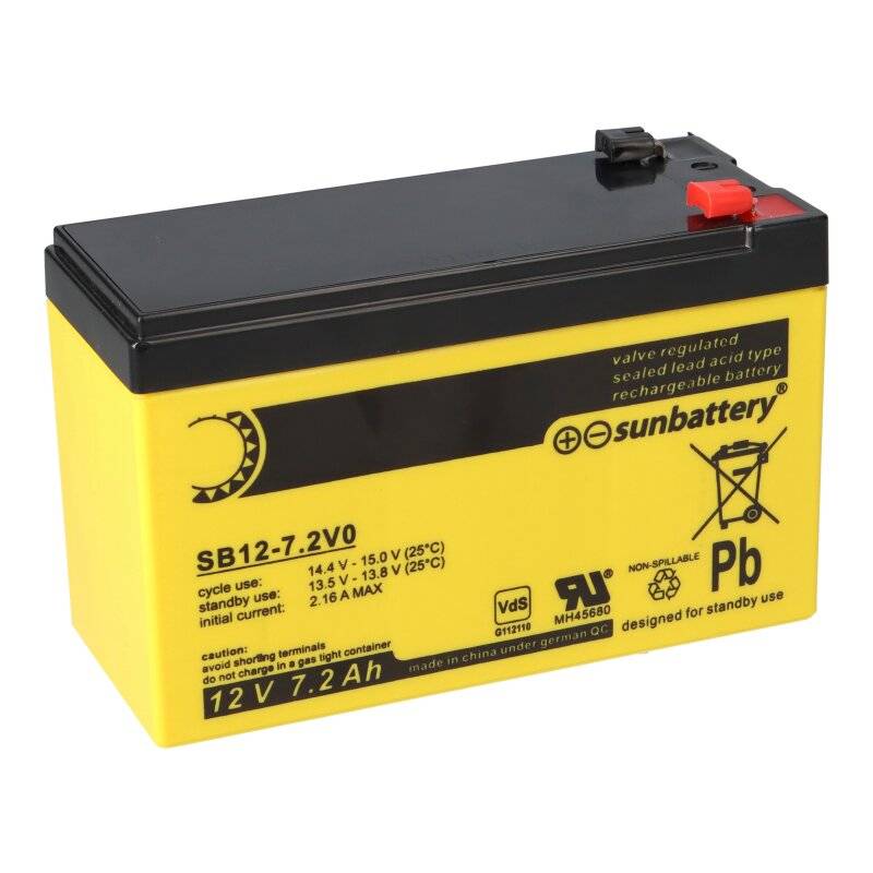 SUN Battery SB12-7.2V0 AGM Akku 7,2 Ah Blei-Akku mit VDS von SUN Battery