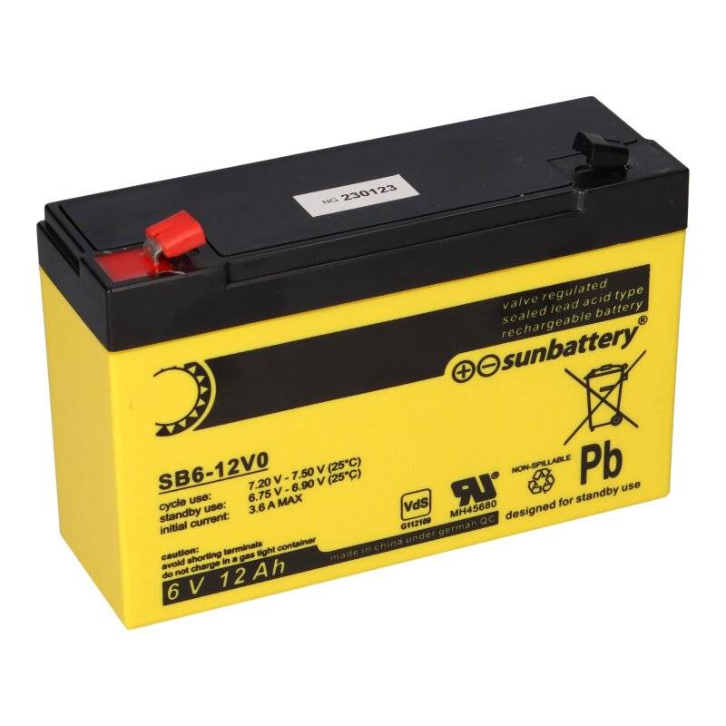 SUN Battery SB6-12V0 AGM Akku 6V 12Ah Blei-Vlies-Akku mit VDS von SUN Battery