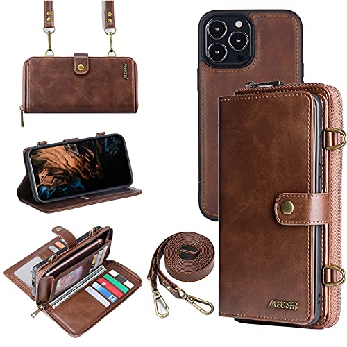 Handyhülle Brieftasche Kompatibel mit iPhone XR, Leder Handy Hülle mit Geldbörse zum Umhängen, Abnehmbar Schutzhülle mit Schutzfolie, Flip Crossbody Handytasche Geldbeutel mit Gurt für iPhone XR von SUNAVY