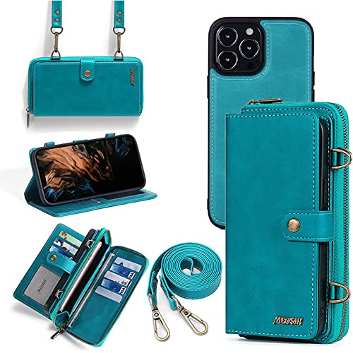 Handyhülle Brieftasche Kompatibel mit iPhone XR, Leder Handy Hülle mit Geldbörse zum Umhängen, Abnehmbar Schutzhülle mit Schutzfolie, Flip Crossbody Handytasche Geldbeutel mit Gurt für iPhone XR von SUNAVY