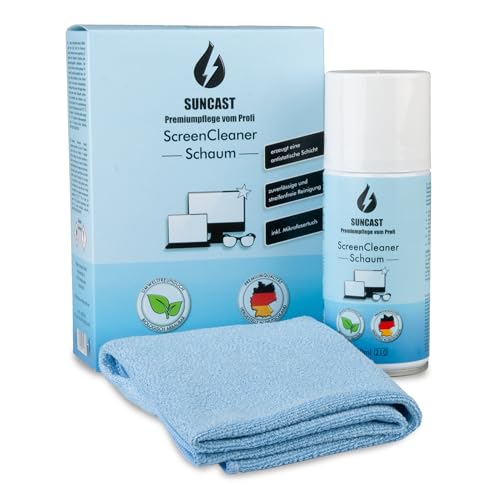 SUNCAST Schaum 150ml Screen Cleaner Set inkl. Mikrofasertuch | Premiumpflege vom Profi | streifenfreier und rückstandsfreier Bildschirmreiniger | Handy, Laptop, PC, Tablet, Display, Brille von SUNCAST Premiumpflege vom Profi