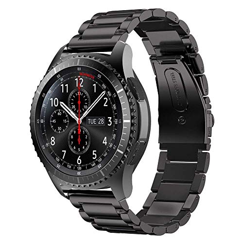 SUNDAREE Kompatibel mit Armbänder Samsung Gear S3 Frontier SM-R760/AMAZFIT GTR 4/Garmin Venu 3/Ticwatch Pro 3 Ultra LTE/HUAWEI WATCH GT 4 46mm,22MM Herren Schwarz Edelstahl Metall Ersatz Uhrenarmband von SUNDAREE