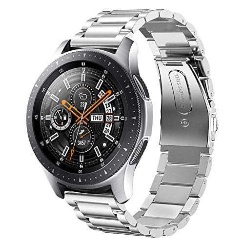 SUNDAREE Kompatibel mit Armband Galaxy Watch 46MM/Watch 3 45MM/S3 Classic/Garmin Venu 2/Huawei Watch GT3 46MM/Amazfit GTR 4,22MM Metall Silber Herren Ersatz Metallarmband Edelstahl Uhrenarmband von SUNDAREE