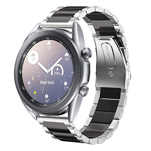 SUNDAREE Kompatibel mit Armband Samsung Galaxy Watch 3 Armband 41MM/Huawei Watch GT 4 42MM/Garmin Vívoactive 5/AMAZFIT GTS 4 MINI/TicWatch E3,20MM Schwarz Silber Edelstahl Metall Ersatz Uhrenarmband von SUNDAREE