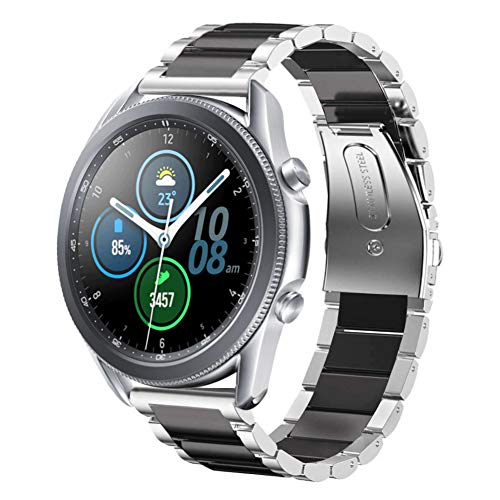 SUNDAREE Kompatibel mit Armband Samsung Galaxy Watch 3 Armband 45MM/Huawei Watch GT 4 46MM/Garmin Venu 3/AMAZFIT GTR 4/Ticwatch Pro 3 Ultra,22MM Schwarz Silber Edelstahl Metall Ersatz Uhrenarmband von SUNDAREE