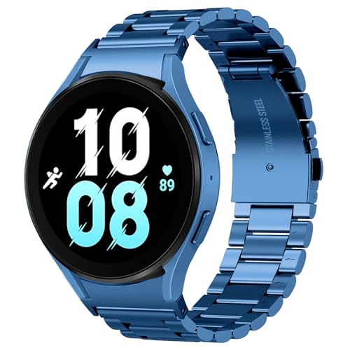 SUNDAREE Kompatibel mit Armband Samsung Galaxy Watch 5 44MM,Blau No Gap Damen Herren Edelstahl Metallarmband Metall Uhrenarmband für Samsung Galaxy Watch 5 44MM SM-R910/Watch 4 44MM LTE SM-R915 von SUNDAREE