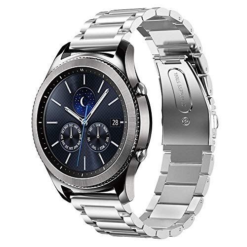 SUNDAREE Kompatibel mit Armband Samsung Gear S3 Classic SM-R770/AMAZFIT GTR 3 PRO/Garmin Venu 2/Ticwatch Pro 3/HUAWEI WATCH GT 3 46mm/Xiaomi Watch S1,22MM Silber Edelstahl Metall Ersatz Uhrenarmband von SUNDAREE