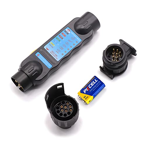 SUNDELY® 7 13 Pin 12V Wohnwagen Anhänger Tester Auto LKW Abschlepplicht Verkabelung Kabel Schaltung Stecker Elektrik Diagnose Stecker Steckdose Detektor Werkzeug Elektrische Kupplungen + 2 Adapter von SUNDELY