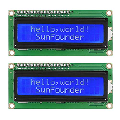 SUNFOUNDER LCD1602 Module with 3.3V Backlight Compatible with Arduino R3 Raspberry Pi 16x2 Character White on Blue Background (2 Pcs) von SUNFOUNDER