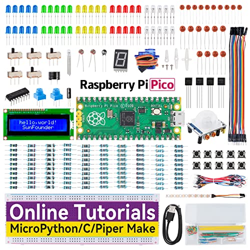 SUNFOUNDER Raspberry Pi Pico-Starter-Kit mit 40 Projekten Online-Tutorials, Microphethon C Piper-Piper-Code, One-Stop-Lernelektronik und Programmierung für Raspberry Pi Arduino Anfänger & Experten von SUNFOUNDER