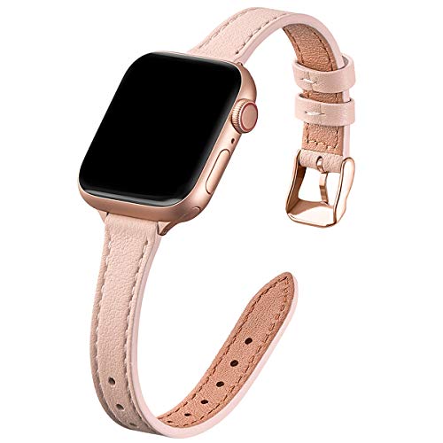 SUNFWR Kompatibel mit Apple Watch Armband 38mm 40mm 41mm,Echtes Ersatz Lederarmband,Schlank und Leicht Armband für die iwatch Serie Ultra/8/7/6/5/4/3/2/1,SE(Rosa Sand&Roségold) von SUNFWR