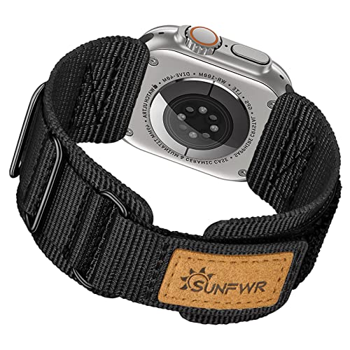 SUNFWR Kompatibel mit Apple Watch Armband 40mm 41mm 38mm, Nylon Klett Sportarmband für iWatch Series Ultra/8/7/6/5/4/3/2/1/SE (42mm 44mm 45mm 49mm, Schwarz) von SUNFWR