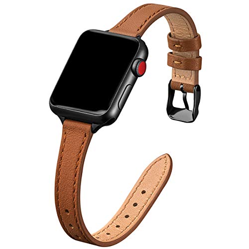 SUNFWR Kompatibel mit Apple Watch Armband 42mm 44mm 45mm 49mm,Echtes Ersatz Lederarmband,Schlank und Leicht Armband für die iwatch Serie Ultra/8/7/6/5/4/3/2/1,SE(Braun&Schwarz) von SUNFWR