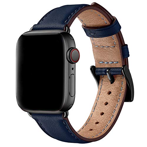 SUNFWR Lederarmbänder für Apple Watch Armband 40 mm 41 mm 38 mm, Herren Damen Ersatz Original Lederband für iWatch Series Ultra 9 8 7 6 5 4 3 2 1/SE (38 mm 40 mm 41mm,Dunkelblau/Schwarz) von SUNFWR