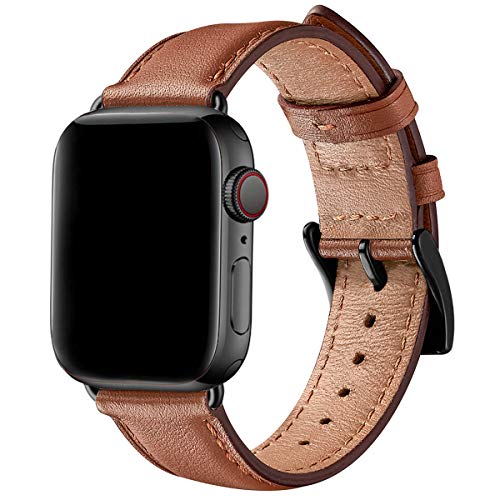 SUNFWR Lederarmbänder für Apple Watch Armband 40mm 41 mm 38 mm, Herren Damen Ersatz Original Lederband für iWatch Serie 9 8 7 6 5 4 3 2 1/SE (38 mm 40 mm 41mm,Braun/Schwarz) von SUNFWR