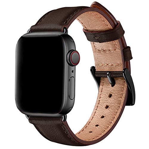 SUNFWR Lederarmbänder für Apple Watch Armband 44 mm 45 mm 42 mm 49mm, Herren Damen Ersatz Original Lederband für iWatch Series Ultra 9 8 7 6 5 4 3 2 1/SE (42 mm 44mm 45mm 49mm,Kaffee/Schwarz) von SUNFWR