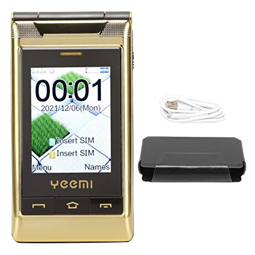 2G-Klapptelefon für Senioren, 3,0-Zoll-Handy mit Doppelseitigem Großbildschirm, Lange Standby-Dual-SIM, 5900 MAh, 1,3 MP, Unterstützt Taschenlampe, Kamera, Musik-Player (Gold) von SUNGOOYUE