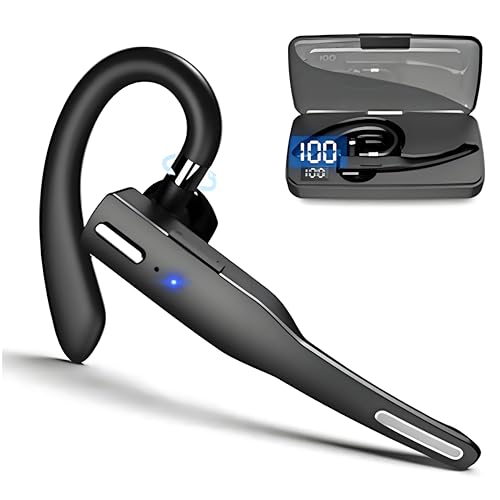 Bluetooth Ohrhörer, 5V ABS Geräuschunterdrückung LED Digitalanzeige Einzelohr Bluetooth Headset mit Ladefach für Sport (Standard-Kopfhörer mit Ladefach) von SUNGOOYUE