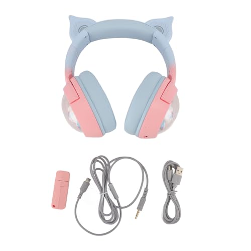 Kabel- / Drahtlose Katzen -Ohr -Gaming -Kopfhörer, RGB 50 -Mm -Treiber Einstellbare Stirnband -Bluetooth -Headsets mit USB -Typ C BT 3,5 Mm Kabel und 2,4 GHz -Adapter für PC von SUNGOOYUE
