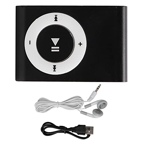 MP3-Player-Set, Tragbarer Digitaler Musik-Media-Player, MP3-BackClip-Player mit Kopfhörer und USB-Kabel (Schwarz) von SUNGOOYUE