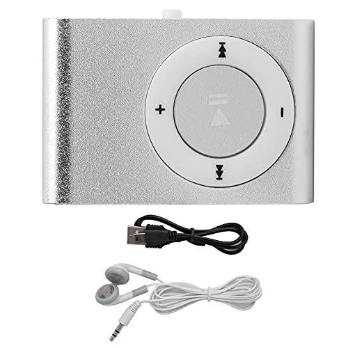 MP3-Player-Set, Tragbarer Digitaler Musik-Media-Player, MP3-BackClip-Player mit Kopfhörer und USB-Kabel (Silber) von SUNGOOYUE