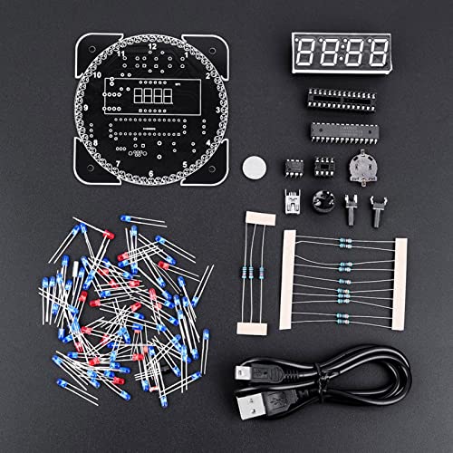 SUNGOOYUE Lichtsteuerungsuhr Kit, Multifunktions Kunststoff DIY Lichtsteuerungsrotation Digitale LED Elektronische Temperaturuhr Kit Suite (Blaue Teile + Netzkabel) von SUNGOOYUE