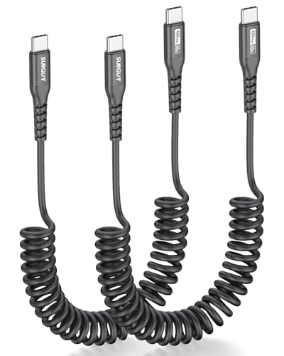 SUNGUY Spiralkabel USB C auf USB C, [2Stück Längenbereich 0,6m-1,2m] Android Auto 3A Schnellladekabel USB C Kabel Handy Ladekabel USB C Datenkabel für iPhone 16/15 Pro Max Galaxy S24/S23-Schwarz von SUNGUY