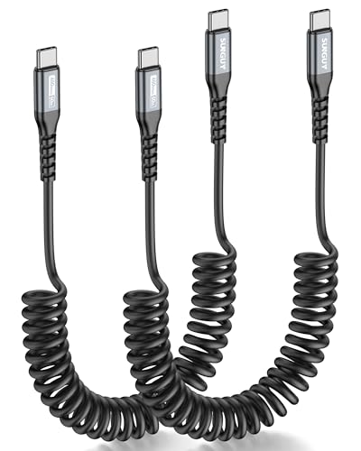 SUNGUY Spiralkabel USB C auf USB C, [2Stück Längenbereich 0.6m-1.2m] Android Auto 3A Schnellladekabel USB C Kabel Handy Ladekabel USB C Datenkabel für iPhone 16/15 Pro Max Galaxy von SUNGUY
