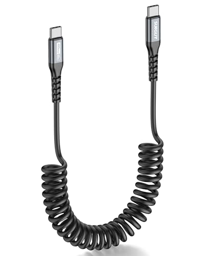SUNGUY Spiralkabel USB C auf USB C, [Längenbereich 0.4m-1m] Android Auto 3A Schnellladekabel USB C Kabel Handy Ladekabel USB C Datenkabel für iPhone 16/15 Pro Max Galaxy von SUNGUY