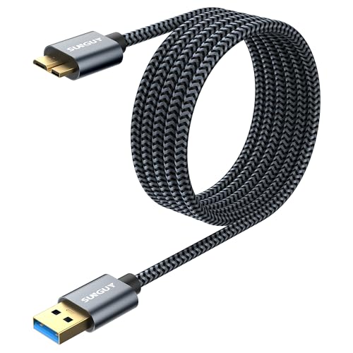 SUNGUY USB 3.0 Micro B Kabel, [2 Stück 2M] USB A auf Micro B Stecker Festplattenkabel 5Gbps Micro B Datenkabel für WD Elements, Seagate, My Passport Ultra, SSD,Galaxy S5/Note 3-Grau von SUNGUY