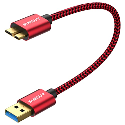 SUNGUY USB 3.0 Micro B Kabel, 30CM USB Festplatten Kabel Kurz, 5Gbps Micro B Datenkabel and Ladekabel für WD Elements, Seagate, My Passport Ultra, SSD,Galaxy Pro 12.2 usw-Rot von SUNGUY