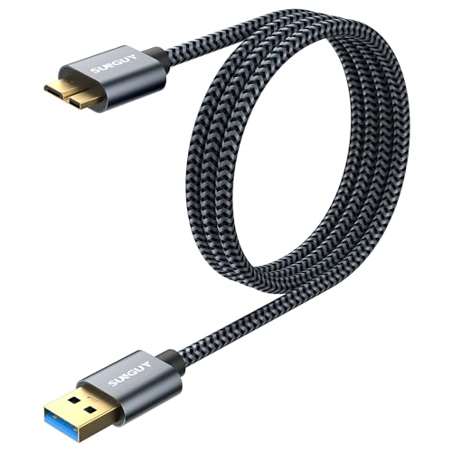 SUNGUY USB 3.0 Micro B Kabel Kurz, [2 Stück 1M] USB A auf Micro B Stecker Festplattenkabel 5Gbps Micro B Datenkabel für WD Elements, Seagate, My Passport Ultra, SSD,Galaxy S5/Note 3-Grau von SUNGUY