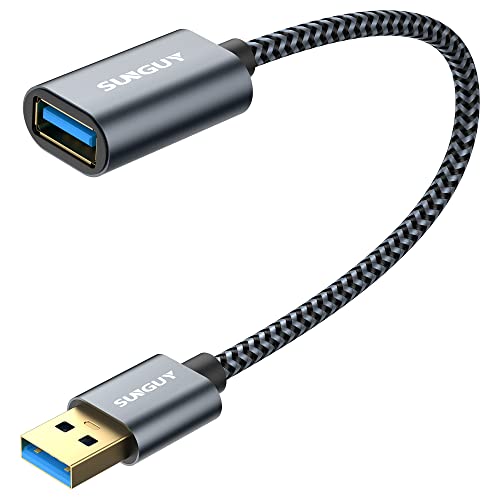 SUNGUY USB 3.0 Verlängerung Kabel 0.3M Verlängerungskabel 5Gbps Superschnelle Kurz USB A Stecker auf A Buchse Verlängerung für Kartenlesegerät,Tastatur, Drucker, Scanner, Kamera usw - Grau von SUNGUY