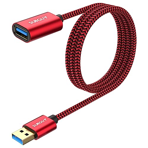SUNGUY USB 3.0 Verlängerung Kabel 1M Verlängerungskabel 5Gbps Superschnelle Kurz USB A Stecker auf A Buchse Verlängerung für Kartenlesegerät,Tastatur, Drucker, Scanner, Kamera-Rot von SUNGUY