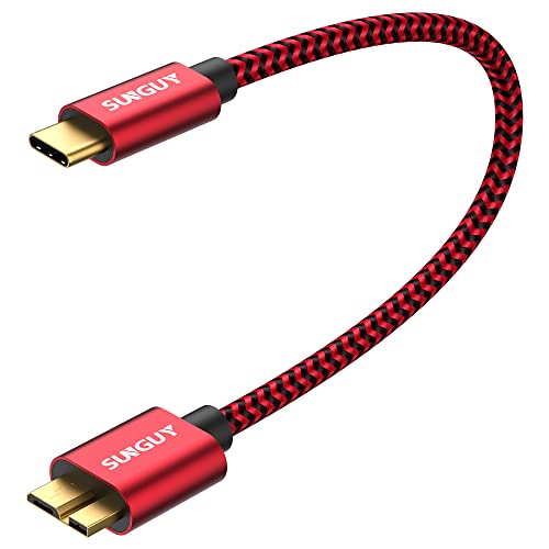 SUNGUY USB C Festplattenkabel, 0.3M 10Gbps USB 3.1 Micro B auf C Kabel, Type C Kabel für Externe Festplatte,SSD,Seagate Expansion,WD Elements usw-Rot von SUNGUY
