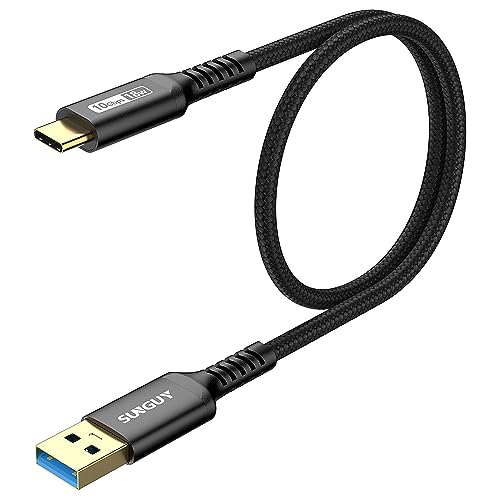 SUNGUY USB C Kabel, 0.5m USB 3.1 Gen 2 Kabel USB A auf C 3A Schnellladung & 10Gbps Datenübertragung Android Auto Nylon geflochtenes Typ C Kabel kompatibel mit Galaxy S23 S22, SSD-Schwarz von SUNGUY