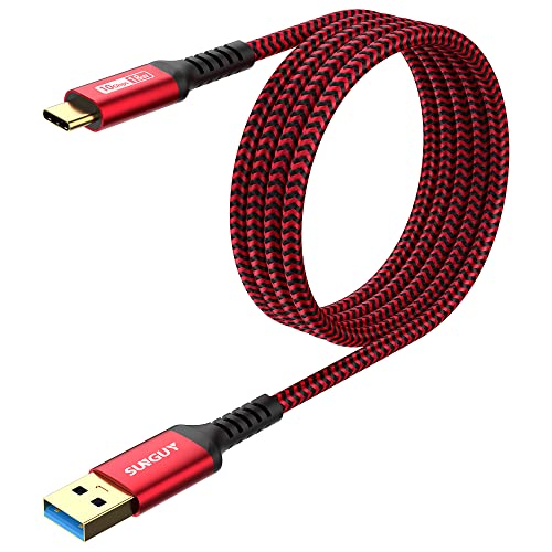 SUNGUY USB C Kabel, 1.5m USB 3.1 Gen 2 Kabel USB A auf C 3A Schnellladung & 10Gbps Datenübertragung Android Auto Nylon geflochtenes Typ C Kabel kompatibel mit Galaxy S23 S22, SSD-Rot von SUNGUY
