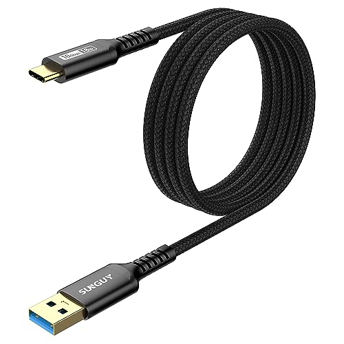 SUNGUY USB C Kabel, 1.5m USB 3.1 Gen 2 Kabel USB A auf C 3A Schnellladung & 10Gbps Datenübertragung Android Auto Nylon geflochtenes Typ C Kabel kompatibel mit Galaxy S23 S22, SSD-Schwarz von SUNGUY