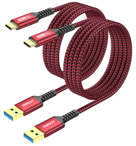 SUNGUY USB C Kabel, [2 Stück 1,5 m] USB C auf USB 10Gbps Typ C Kabel und Nylon geflochtenes Datenkabel USB C kompatibel mit iPhone 16/15 Pro Max, Galaxy S24 S23, Android Auto-Rot von SUNGUY