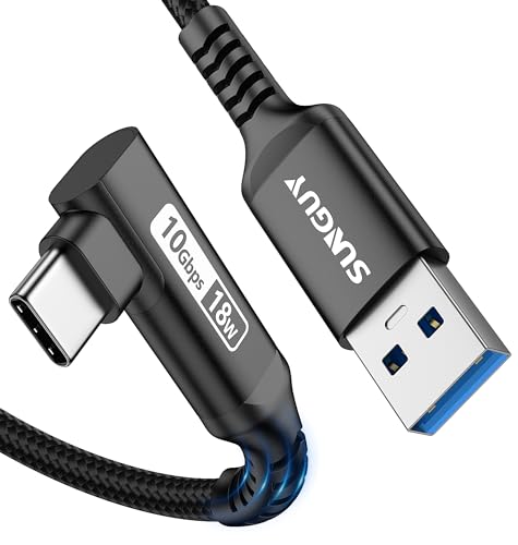 SUNGUY USB C Kabel 90 Winkel, 1.5M 10Gbps USB 3.1 Gen 2 USB auf USB C Ladekabel und Datenkabel Kompatibel mit Android Auto, Galaxy S22, SSD, Huawei P30/P20, Xiaomi-Schwarz von SUNGUY