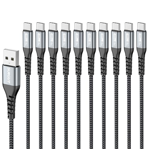 SUNGUY USB C Kabel Kurz, 10 Stück 15CM 3A Schnellladekabel USB C, USB auf USB C Kabel für iPhone 16/15 Pro Max Plus, Galaxy S24/S20, Note 10 Google Pixel 7 pro, MacBook Pro 2020-Grau von SUNGUY