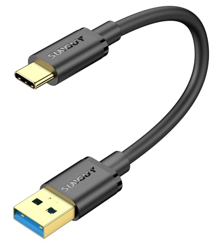 SUNGUY USB C Kabel Kurz 10cm, 10Gbps USB C auf USB 3.1 GEN 2 Ladekabel und Datenkabel für Powerbank, iPhone 16 15 Pro Plus Max, Android Auto, Galaxy S22/S23 ultra, Google Pixel -Schwarz von SUNGUY
