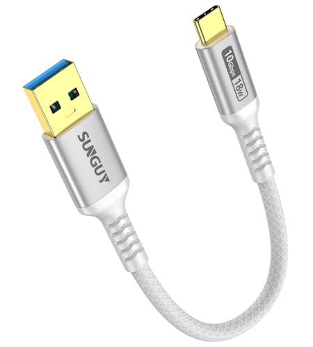 SUNGUY USB C Kabel Kurz 15cm, USB auf USB C Ladekabel und 10Gbps USB C Datenkabel für iPhone 16/15 Pro Max Plus, Android Auto, Galaxy S22/S21/S20/Note10-Weiß von SUNGUY