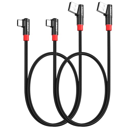 SUNGUY USB C Kabel Kurz 90 Grad, [0.5m 2 Stück] 3A USB auf USB C Kabel USB 2.0 Datenübertragung Kabel Nylon für iPhone 16 15 Pro/Pro Max/Plus, Galaxy S24/S23, iPad Pro 2022 von SUNGUY