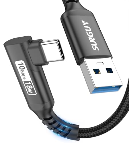 SUNGUY USB C Kabel Winkel, 1m Android Auto Kabel Nylon gewinkelt 10Gbps USB 3.1 Gen 2 USB C Kabel kompatibel mit iPhone 16/15 Pro Max, Galaxy S24/S24+/S23/S22, P30 Lite, Redmi 10-Schwarz von SUNGUY