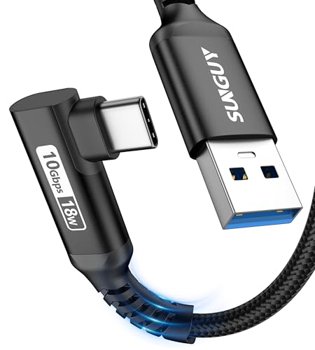 SUNGUY USB C Kabel Winkel, [2 Stück 1m] Android Auto Kabel Nylon gewinkelt 10Gbps USB 3.1 Gen 2 USB C Kabel kompatibel mit iPhone 16/15 Pro Max, Galaxy S24/S24+/S23/S22, P30 Lite, Redmi 10-Schwarz von SUNGUY