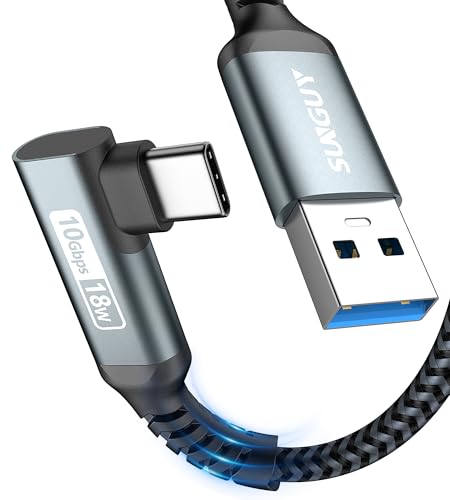 SUNGUY USB C Kabel Winkel, [2 Stück 1m] Android Auto Kabel Nylon gewinkelt 10Gbps USB 3.1 Gen 2 USB C Kabel kompatibel mit iPhone 16/15 Pro Max, Galaxy S24/S24+/S23/S22, P30 Lite, Redmi 10 von SUNGUY