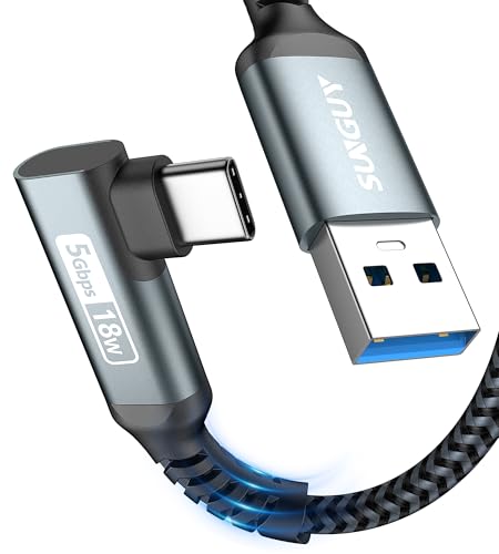SUNGUY USB C Kabel Winkel, [2 Stück 2m] Android Auto Kabel Nylon gewinkelt 5Gbps USB 3.1 Gen 2 USB C Kabel kompatibel mit iPhone 16/15 Pro Max, Galaxy S24/S24+/S23/S22, P30 Lite, Redmi 10 von SUNGUY